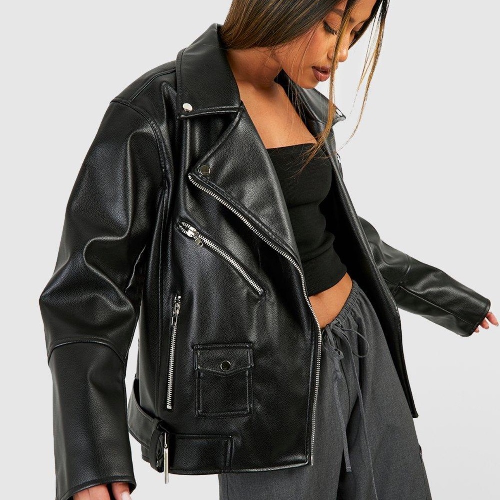 Oversized moto jacket faux leather